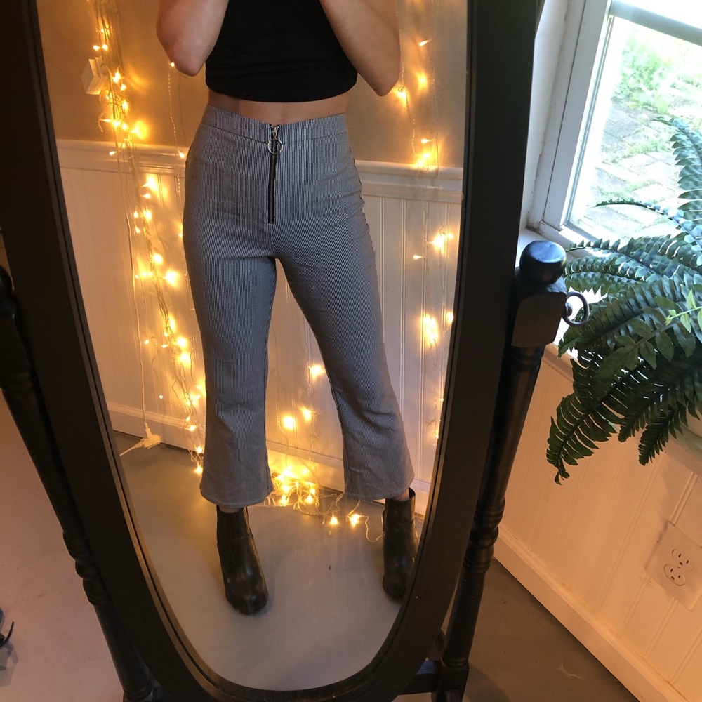 Houndstooth zip front flare pants